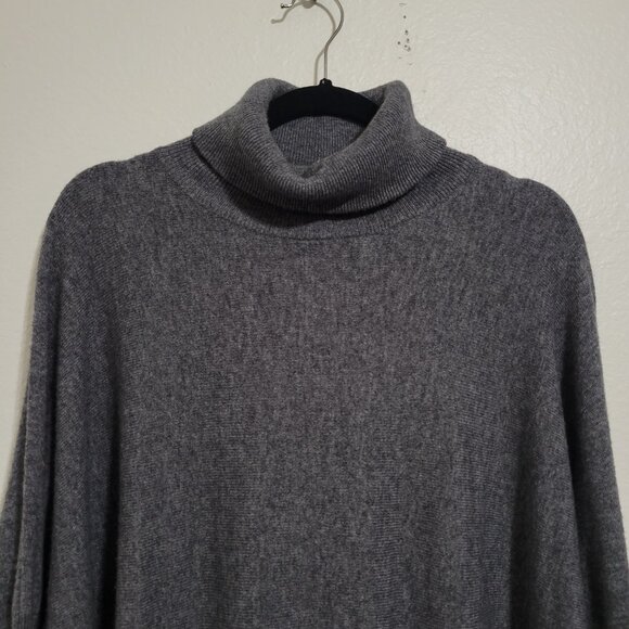 Garnet Hill Grey Merino Wool Cashmere Tunic Turtle Sweater Large - Picture 6 of 11